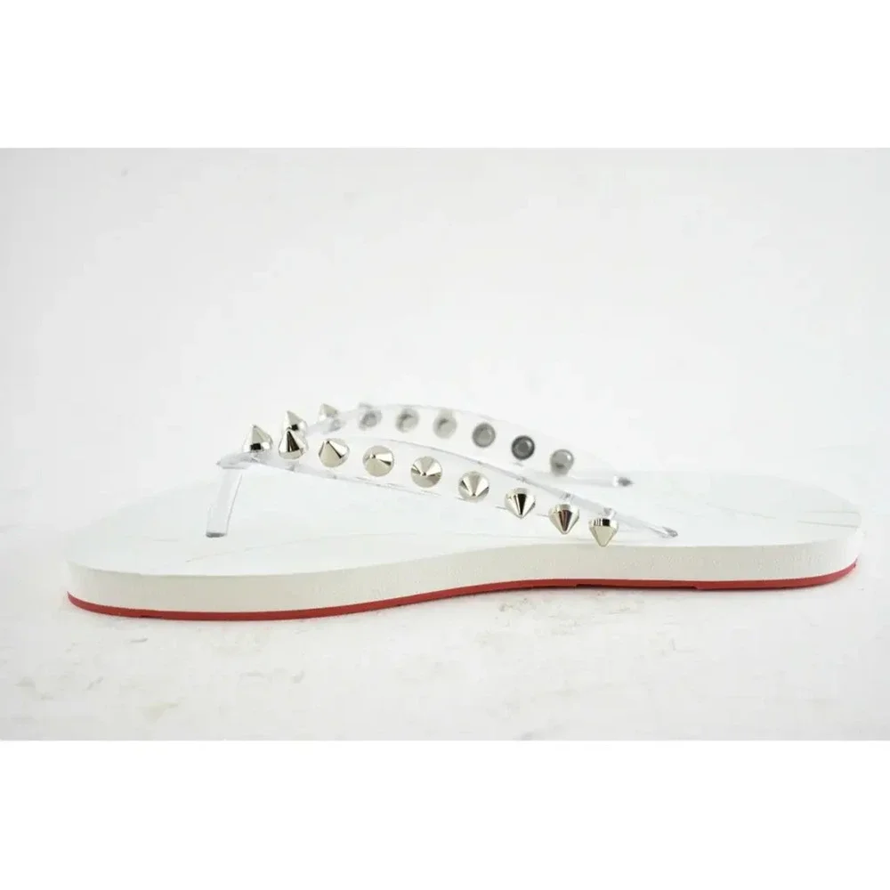 Christian Louboutin Loubi Flip Spikes Donna Flat White Thong Flip Flop Sandal 41 - Picture 8 of 12